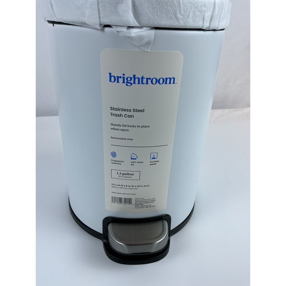Brightroom Stainless Steel 1.3 Gallon White Trash Can‎ Pedal Soft Close Liner